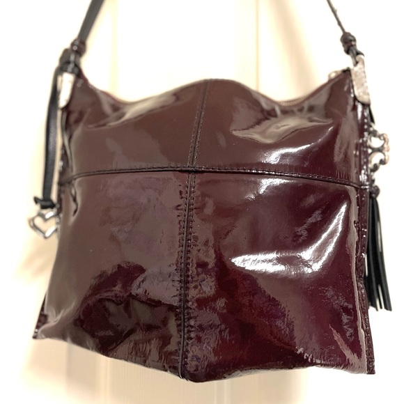 BRIGHTON RAE BURGUNDY PATENT LEATHER SHOULDER BAG - Picture 5 of 11
